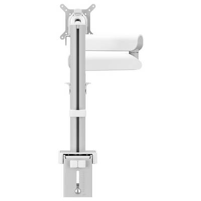 A white adjustable wall-mounted TV bracket with two support arms, facing forward, designed for securing flat-screen televisions.