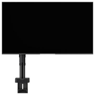 A black flat-screen monitor mounted on a vertical stand against a white background.