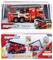 Toy fire truck in packaging, labeled 'Majorette' and 'Volvo.' Features images of the truck with movable parts like ladder and wheels.