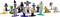 A collection of various Minecraft character figurines in different poses, including a creeper, zombie, enderman, and animals, on stands.