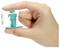 'A hand holding a small toy figure wearing a teal outfit. The figure is 1.65 inches or 4.19 cm tall.'
