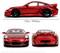 Red sports car model shown from side, front, and rear views. Dimensions indicated: 7.5 inches or 19.05 cm in length.