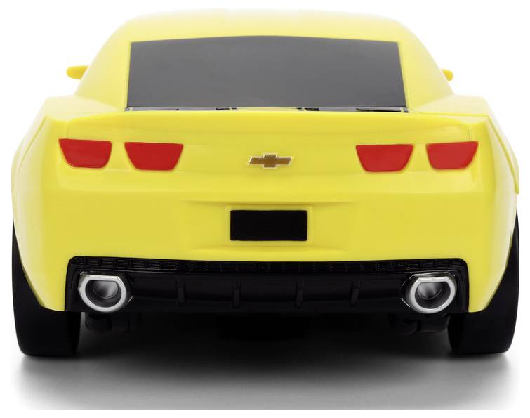 A yellow sports car viewed from the rear, featuring a distinctive rear bumper and red taillights. The car is on a neutral background.