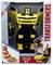 A toy action figure of a yellow robot with car-like features from the 'Transformers' series. The package includes 'Try Me' and 'Ages 8+' labels.