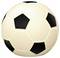 A close-up image of a classic black-and-white soccer ball on a plain background.