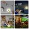 A collage showing a soccer-themed lamp in various settings: on a dresser, as a nightlight for a sleeping child, with a child playing, and outdoors during a game.