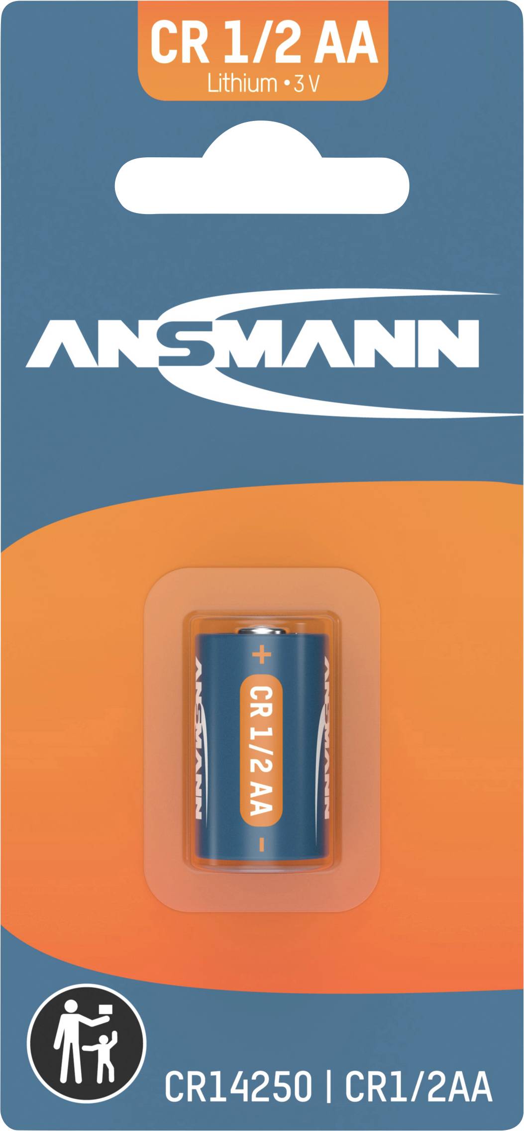 'ANS MANN CR 1/2 AA 3V Lithium battery' packaging, showing the battery enclosed.