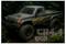 A rugged off-road vehicle with large tires and a flatbed, set in a dense, tropical forest environment.