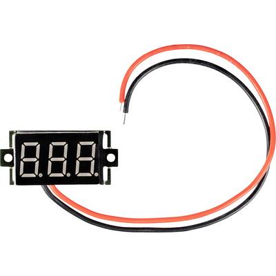 A digital voltmeter display showing '0.00', with two attached wires, one red and one black, indicating positive and negative connections.