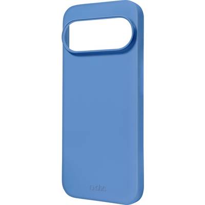 A blue phone case with a raised section around the camera area, designed to fit a specific smartphone model.