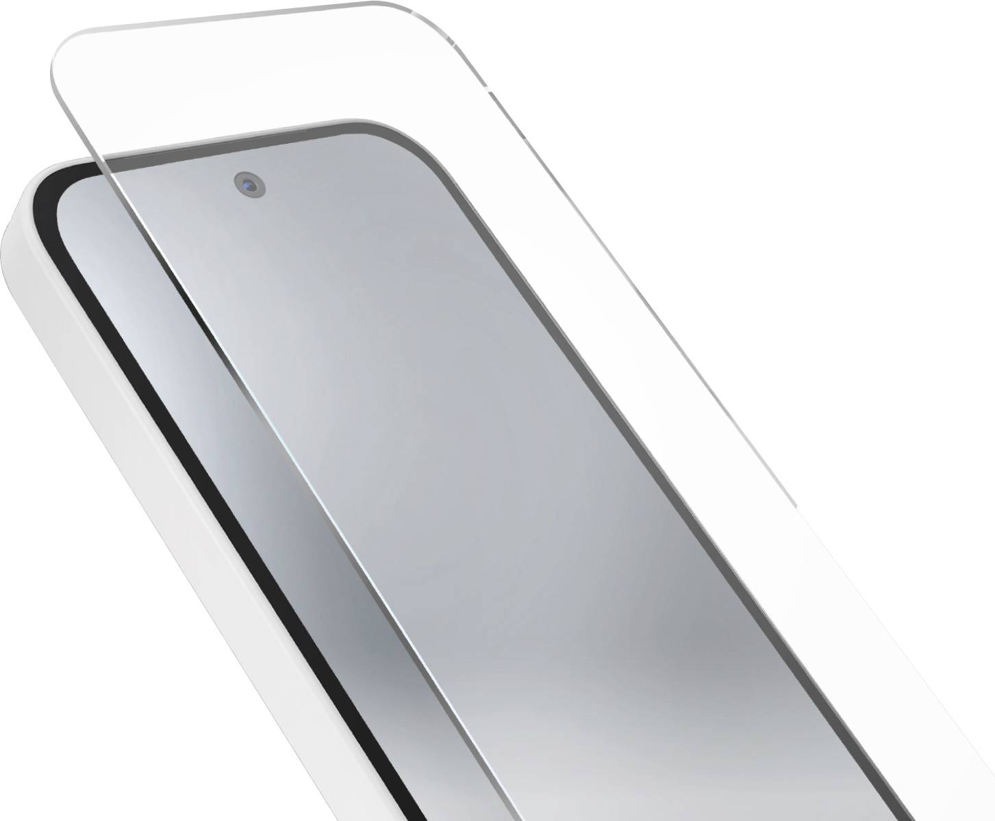 A smartphone with a glass screen protector being applied, showcasing its smooth surface and alignment with the phone's shape.
