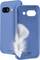 Blue smartphone case with a sleek design features a white feather symbolizing lightness. Camera cutout visible, brand name at bottom.