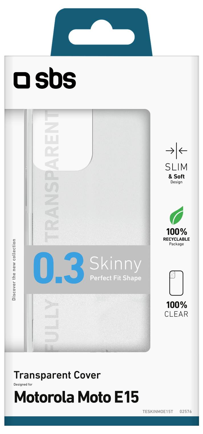 'Transparent cover for Motorola Moto E15 featuring a slim, soft design. Made from 100% recyclable material and provides a perfect fit.'