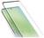 A smartphone screen with a curved edge display is being fitted with a transparent screen protector.