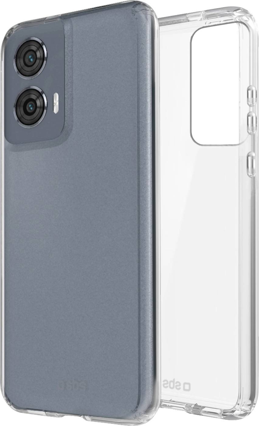 A smartphone shown in profile, displaying dual rear cameras and a transparent protective case highlighting its slim design.