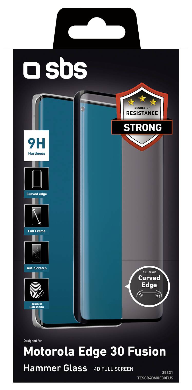 'Glass screen protector packaging for Motorola Edge 30 Fusion. Features include 9H hardness, full screen coverage, and anti-scratch design.'