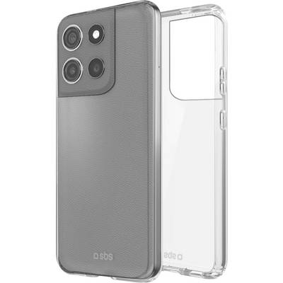 A clear smartphone case with a textured back is shown, featuring three camera cutouts. It's designed for protection while displaying the phone's design.