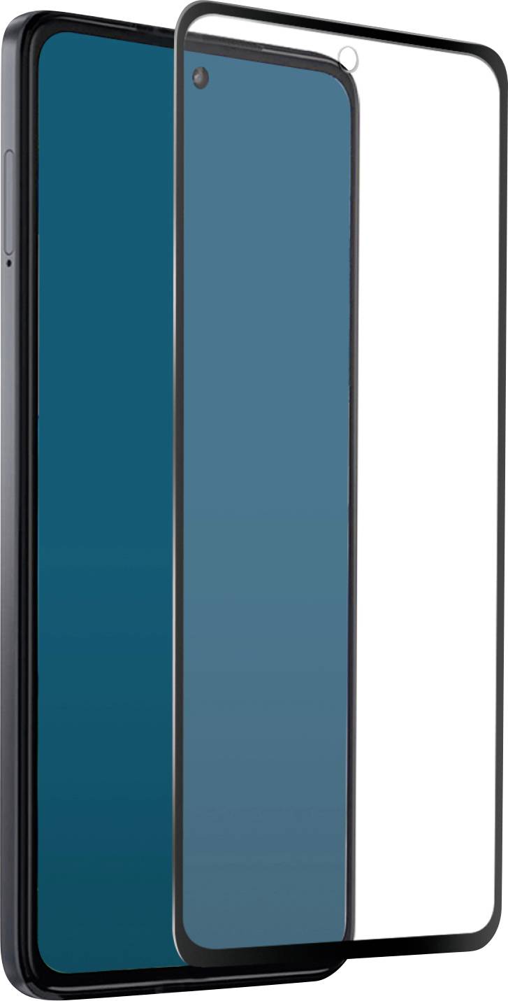 A smartphone with a screen protector aligned above the screen, showcasing the full coverage it provides.