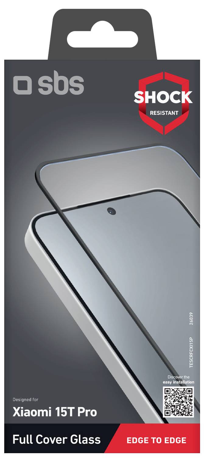 'Shock resistant' screen protector packaging for Xiaomi 15T Pro, features full cover glass design and edge-to-edge protection.