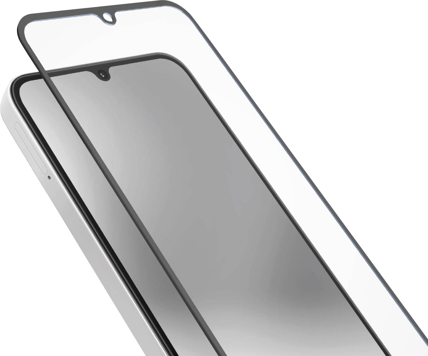 Tempered glass screen protector partially over a smartphone, demonstrating its alignment and fit.