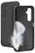 A phone case is shown in two views: one front-facing with a feather inside, symbolizing lightness, and another showing the back with camera cutouts.