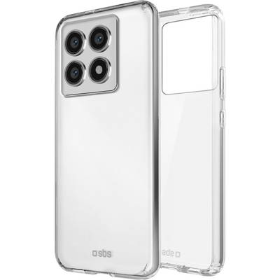 Clear phone case with four camera cutouts and brand logo at bottom. Case is transparent, highlighting phone's design.
