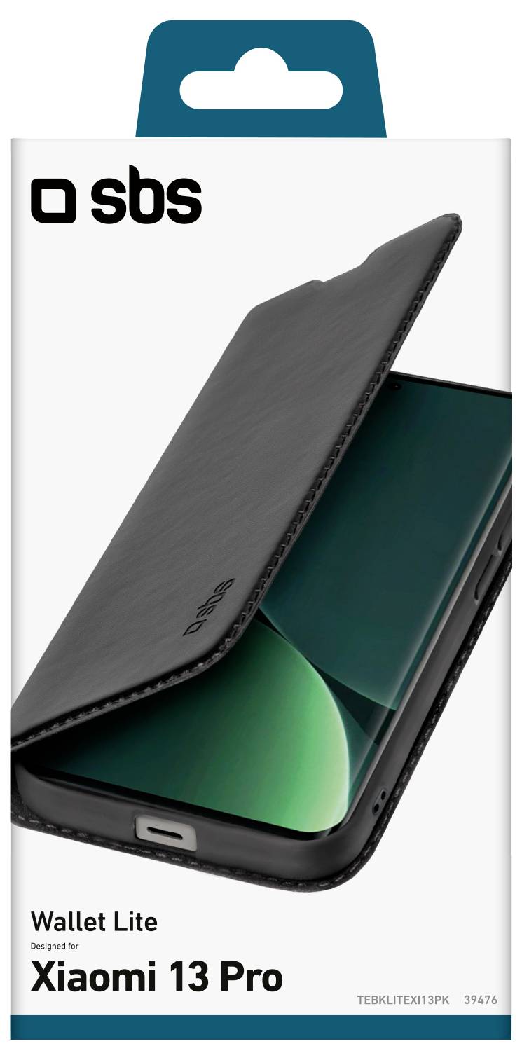 'Wallet Lite case for Xiaomi 13 Pro, designed by SBS, in black with a flip cover.'