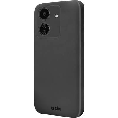 Black smartphone case with two camera cutouts, textured surface, and an 'sbs' logo at the bottom, angled view.