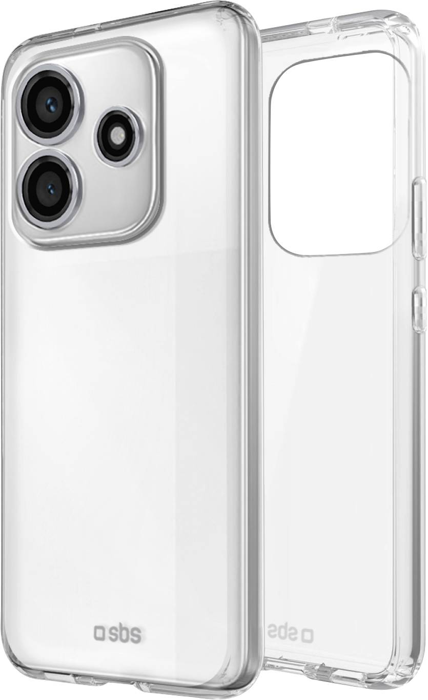 Clear phone case with triple camera cutout, showing protective design and transparency.