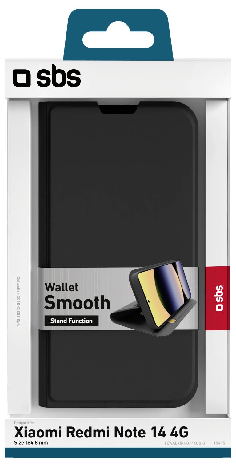 'Wallet Smooth' stand function phone case packaging for Xiaomi Redmi Note 14 4G.