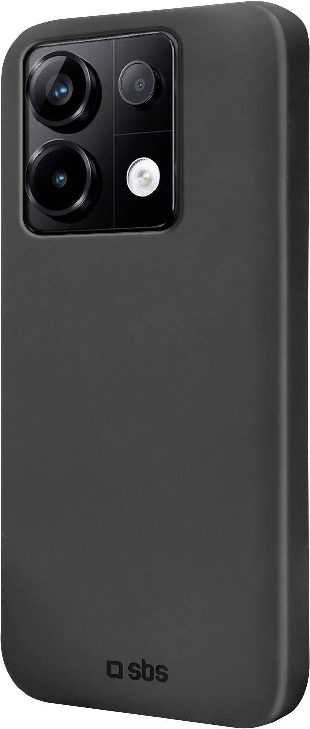 A sleek black smartphone case with three camera lenses in a square module and an 'sbs' logo at the bottom, shown from the back.