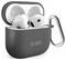 Wireless earbuds in a charging case with a carabiner clip attached, branded with 'SBS'.