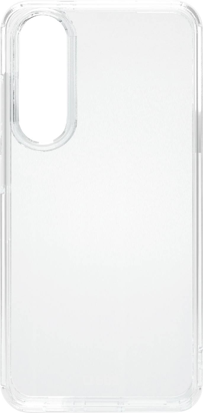 A clear, transparent phone case with a cutout for a triple-camera setup, designed to protect a smartphone while maintaining its appearance.
