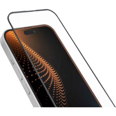 'A smartphone with a curved edge-to-edge display showing an abstract orange light pattern, viewed from an angle.'