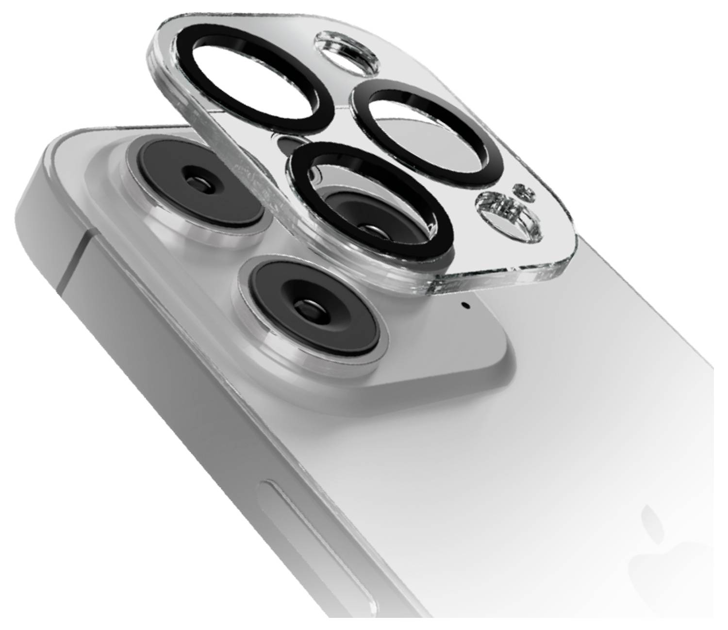 'Close-up of a smartphone showing a dual-camera setup and a separate camera lens cover positioned above, highlighting the camera design.'