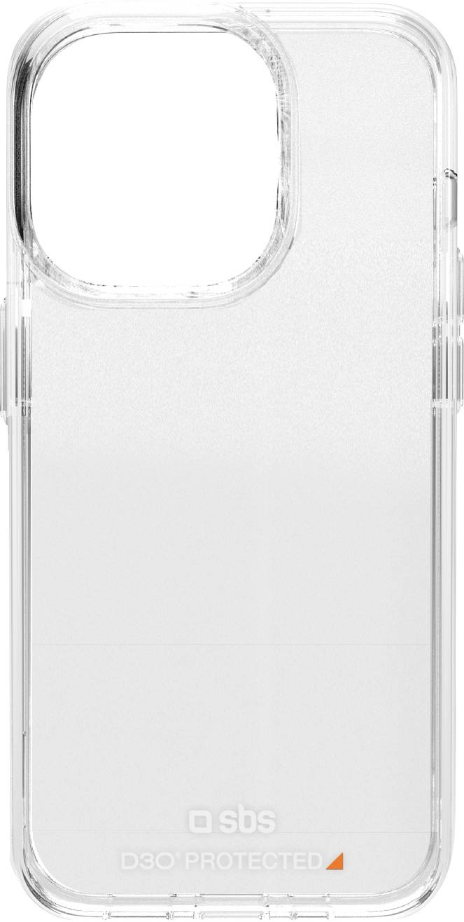 Clear phone case with a camera cutout, featuring the 'SBS' logo and 'DROP PROTECTED' text at the bottom.
