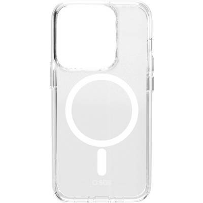 Clear phone case with a circular design on the back, compatible with MagSafe charging.