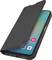 A smartphone in a black flip case, with the screen on showing app icons. The case partially covers the screen.