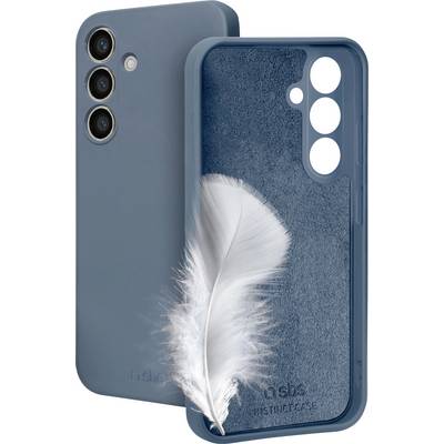 Two blue smartphone cases, one with a feather, symbolizing lightness.