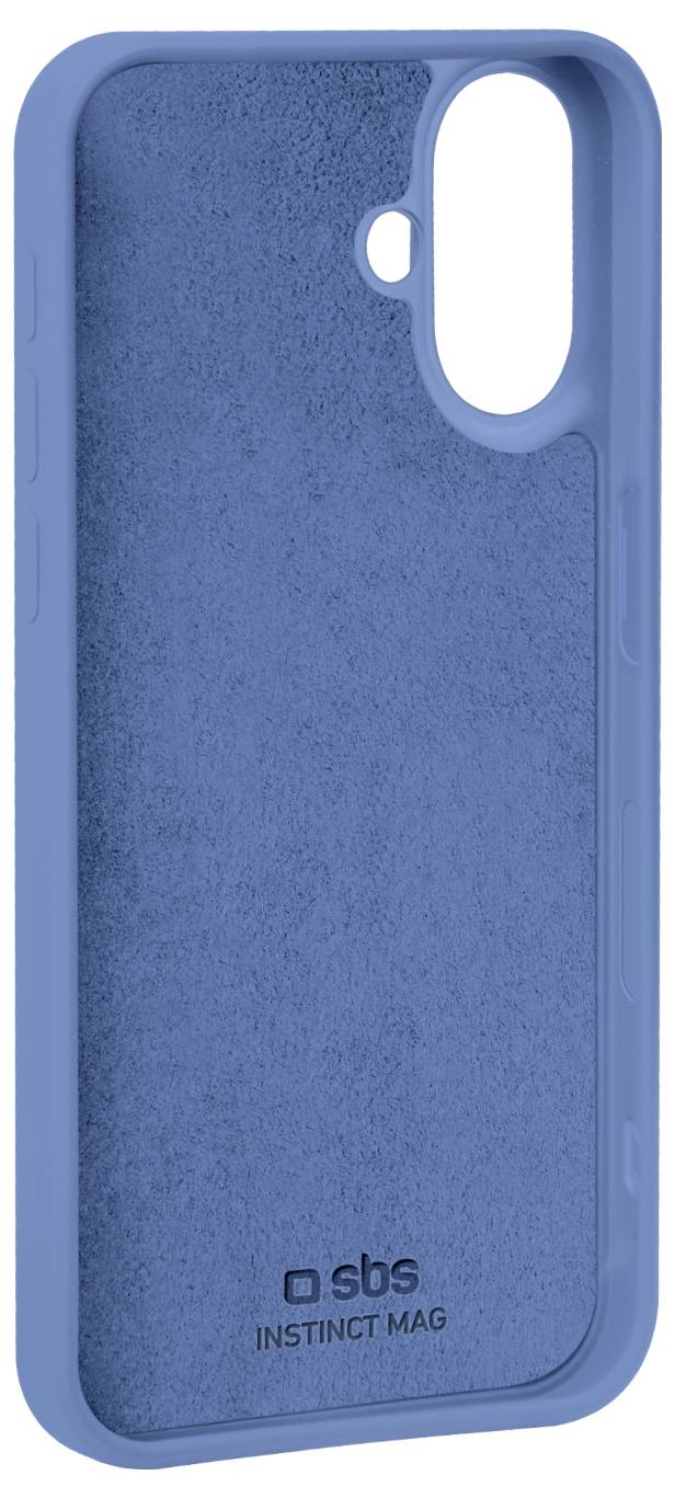 A blue smartphone case with a textured interior and openings for the camera and buttons. Text reads 'sbs INSTINCT MAG' at the bottom.
