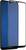 A smartphone displaying a blue screen is partially covered by a clear, protective tempered glass screen protector.