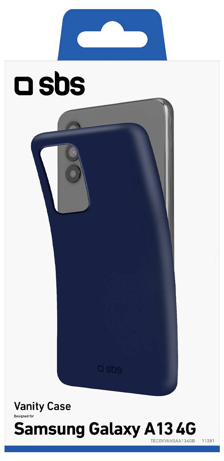 'SBS Vanity Case' packaging for Samsung Galaxy A13 4G, showing a dark blue phone case and phone image on white background.