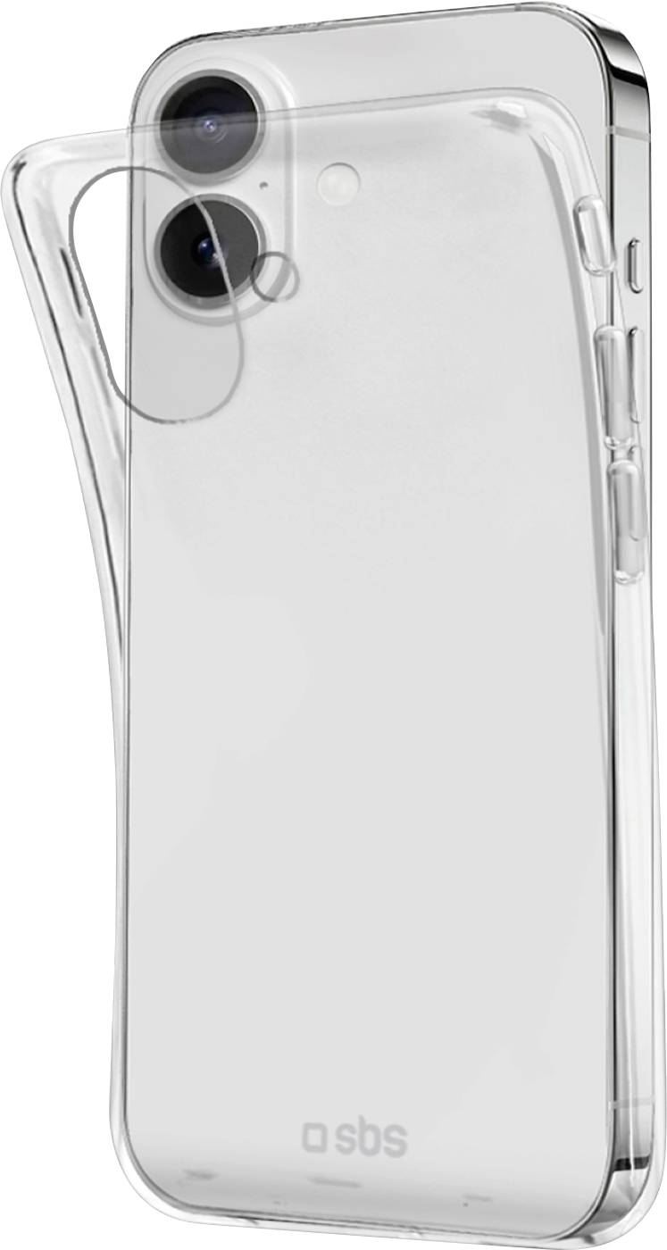 'Clear protective phone case slightly bending as it is being placed on a smartphone, showing two camera lenses on the phone.'