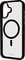 A smartphone case with a black border and a white back features a large black magnifying glass icon.