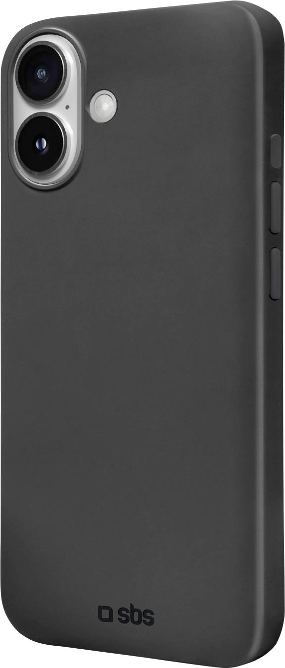A black smartphone case with dual camera cutouts on the upper left, featuring a minimalist design and small 'sbs' logo at the bottom.