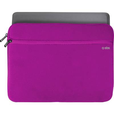 'A pink laptop sleeve with a zip closure and an SBS logo in the corner, partially revealing a gray laptop inside.'