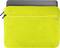 A vibrant yellow laptop sleeve partially covering a gray laptop, with a zippered pocket, designed for portable device protection.