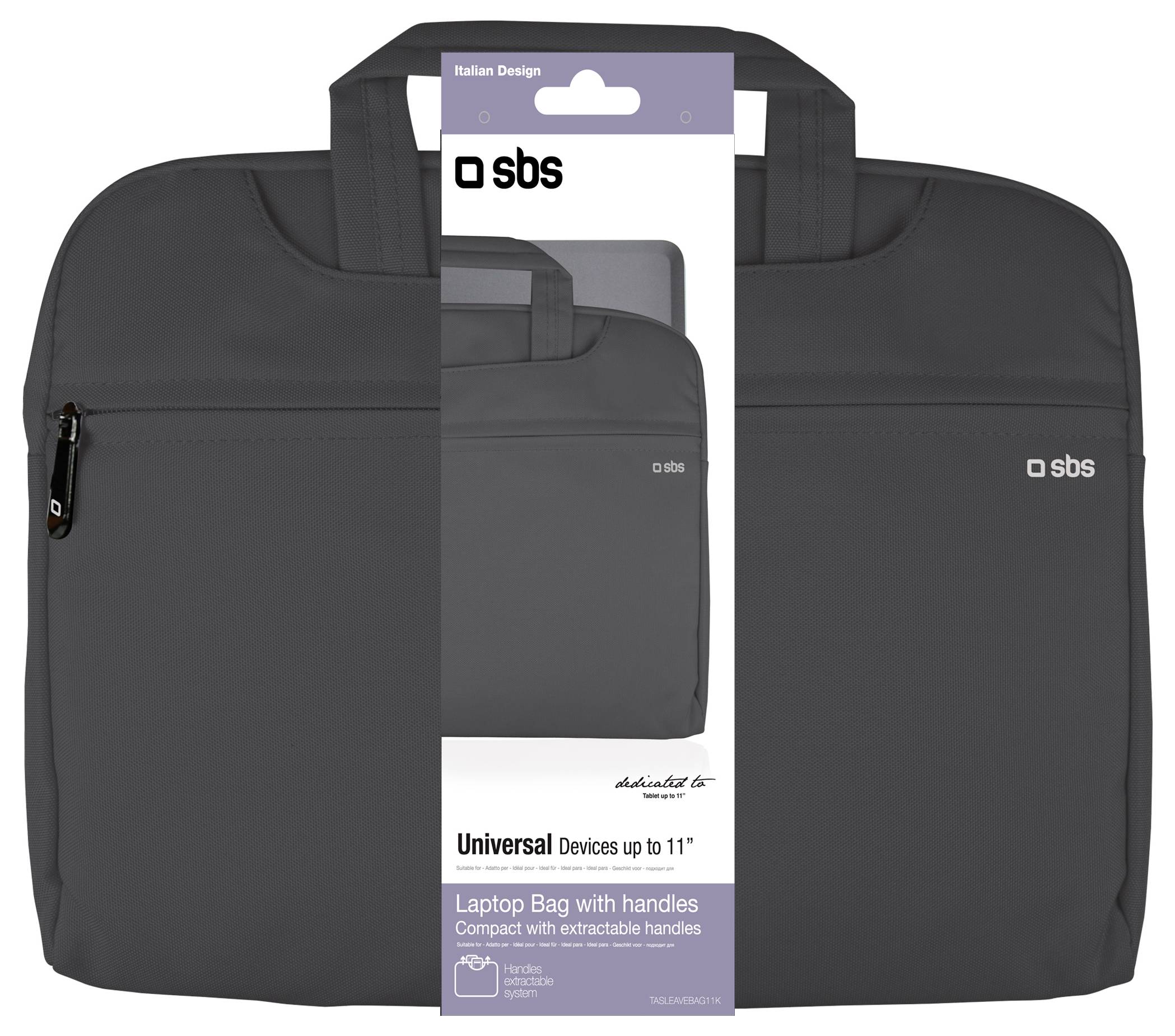 A black SBS universal laptop bag with handles, suitable for devices up to 11 inches. Features a compact design with extractable handles.