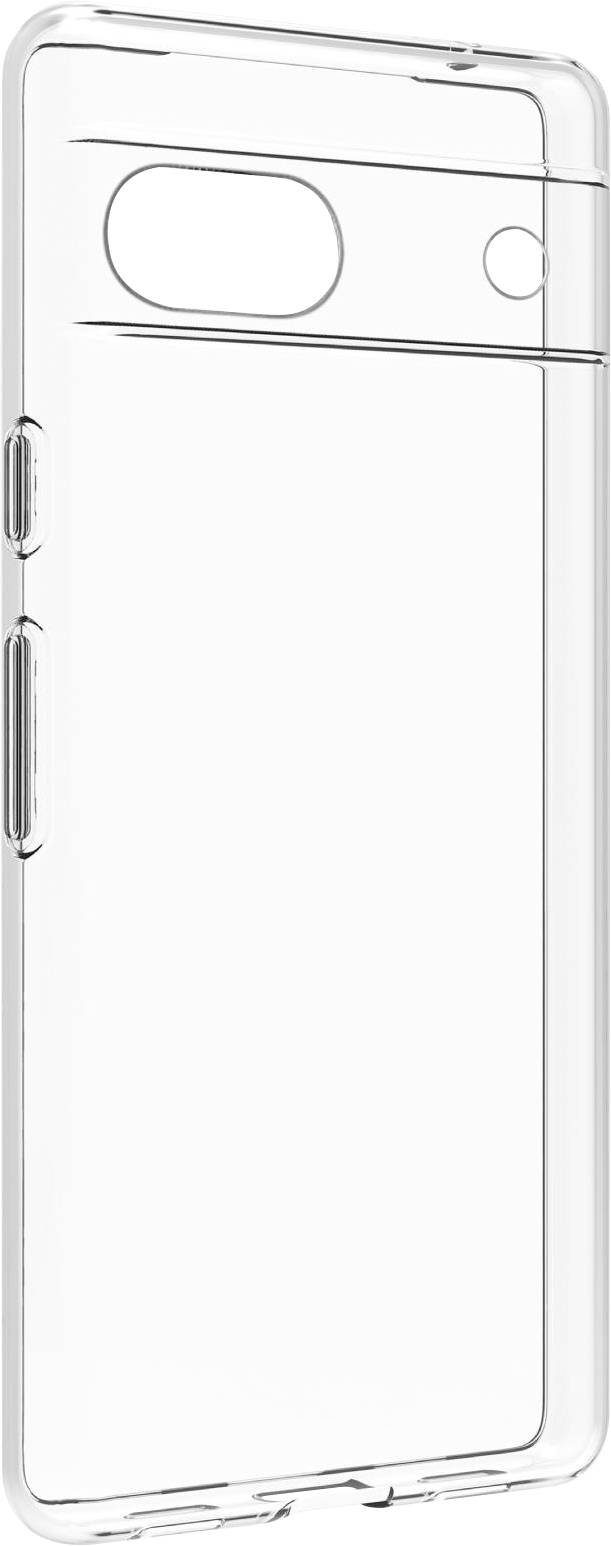 Clear phone case designed for a slim fit, showcasing cutouts for camera, buttons, and charging port.