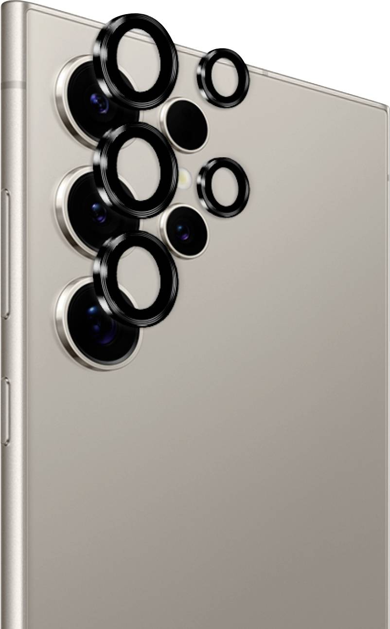 A smartphone's rear view showcasing multiple camera lenses arranged in a geometric pattern on the upper corner of a silver body.